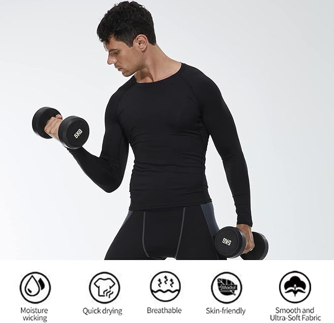 SPVISE 1 or 3 Pack Men's Compression Shirts Long Sleeve Workout Gym T-Shirt Running Top Cool Dry Sports Baselayer Undershirts