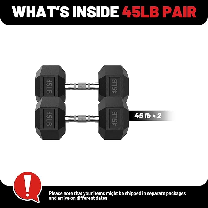 PAPABABE HEX Dumbbell Set 2.5-125lb, Rubber Encased Home Gym Dumbbells, Exercise & Fitness Weights Dumbbells for Women & Men, Hand Weight for Strength Training