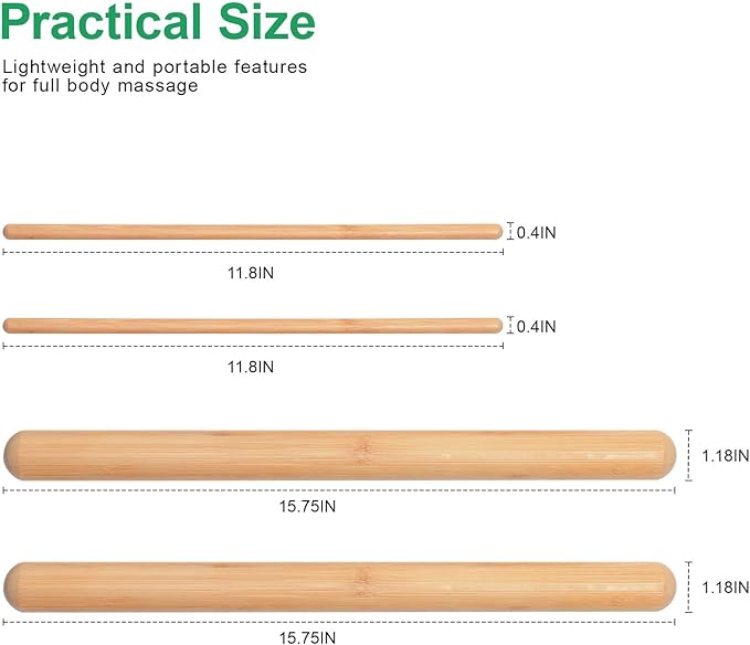 Bamboo Massage Sticks Ergonomic Muscle Relief Tools Portable Therapy Sticks for Deep Tissue Massage, Spa Quality Recovery for Athletes & Home Use, Natural Bamboo Design