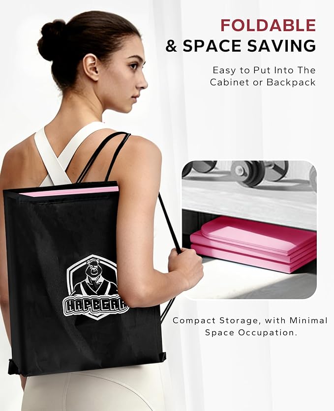 HAPBEAR Foldable Yoga Mat - 72"x24"x0.24" (6mm), Non-Slip TPE Exercise Mat for Home Workout, Yoga, Pilates,Stretching, & Travel, Durable & Eco-Friendly, Includes Carry Bag