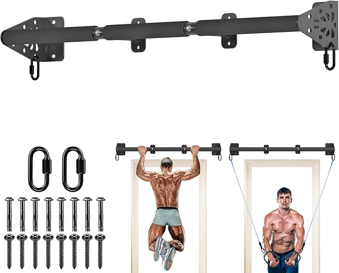 Kipika Wall Mounted Pull Up Bar - Heavy Duty 450 LB Capacity Doorway Chin Up Bar for Home Gym, Sturdy Steel Construction with Resistance Band Hooks | Hanging Exercise Bar for Full Body Workout