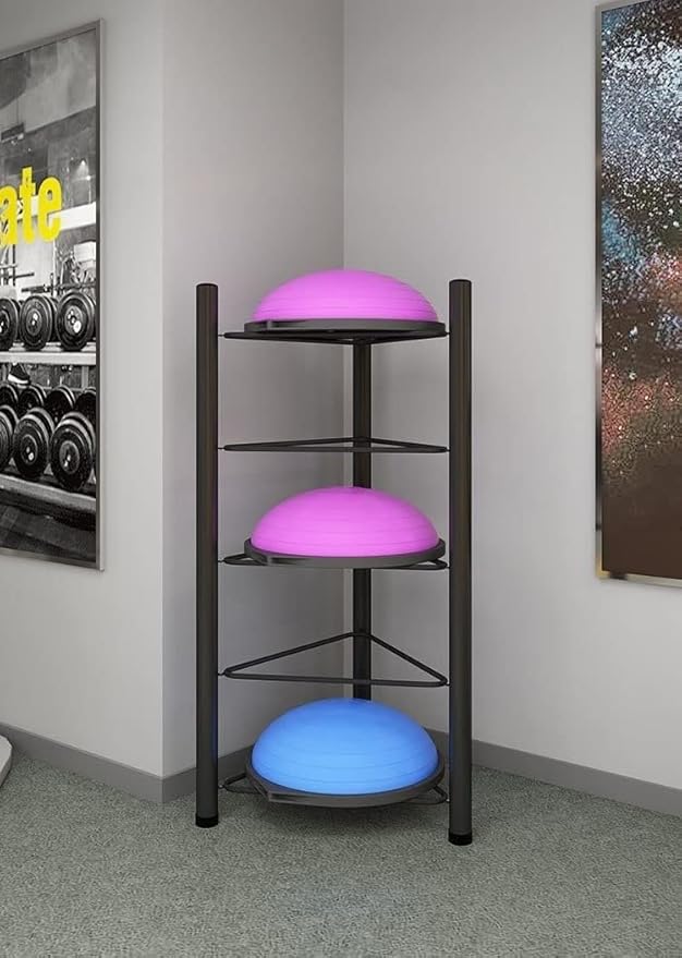 Black Exercise Half Balance Ball Storage Rack - Home Gym Workout Equipment 3/5/6/7 Tier Floor Stand Storage Organizer for Bosu Slam Bowling Medicine Balls(5 layer-130cm/51.2in)