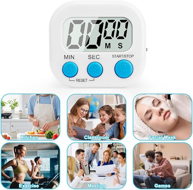 Digital Kitchen Timer, 6 Pcs Classroom Timers for Kids Teacher, Magnetic Countdown Minute Simple Timer for Cooking Study Exercise Game Baking Reading Gym Meeting Work Task Classroom (Blue/White)