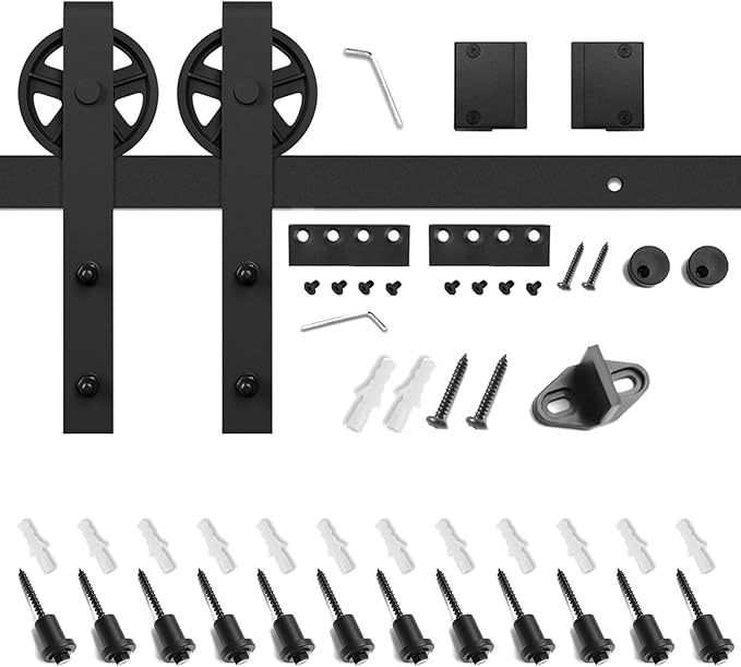 SMARTSTANDARD 16 Feet Heavy Duty Sliding Barn Hardware Kit, 4FT - 18FT, Black, Smoothly and Quietly, Simple and Easy to Install, Fit 96" Wide Door Panel (Industrial Bigwheel Hangers)