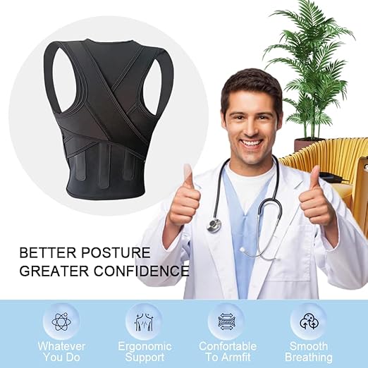 Posture Corrector for Women,Back Brace Adjustable Upper Posture Support, with 3 Thicker Support Ribs, One-Piece Back Design, Spine Alignment & Lower Back Pain Relief (Black, Large)