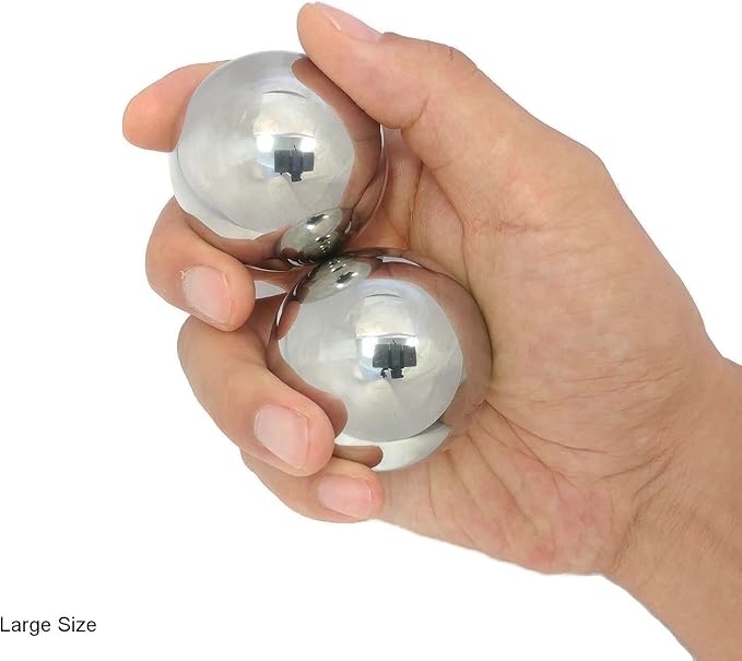 Top Chi 2.3 lb. 2 Inch Solid Stainless Steel Baoding Balls with Carry Pouch. Non-Chiming Chinese Health Balls for Hand Therapy, Exercise, and Stress Relief