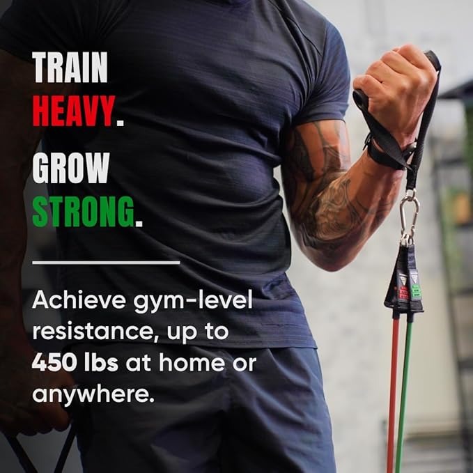 HomeProGym Stackable Resistance Band Set - with Up to 450LBS of Resistance, Band Bar, Premium Handles, Heavy Duty Door Anchor, Padded Ankle Straps, Digital Workout Guide