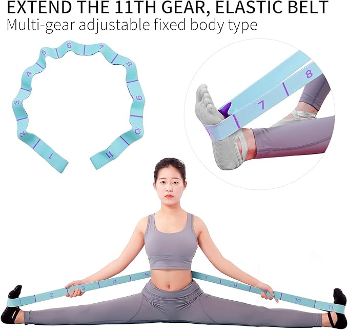 Elastic Stretching Strap with 11 Loops, Adjustable Stretch Band for Adults - Flexibility Straps for Yoga, Pilates, Dance - Non-Slip Fabric Resistance Band for Home Workout, Physical Therapy