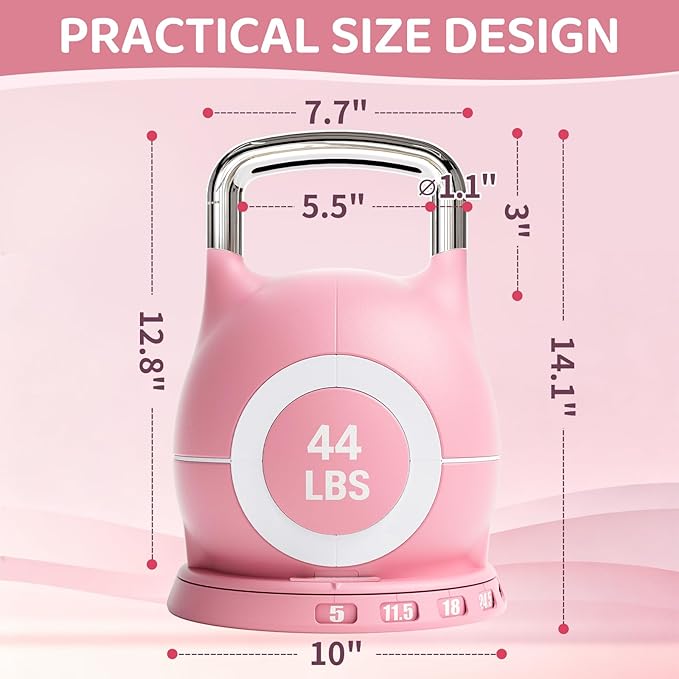 LIFERUN Adjustable Kettlebell Set - 7in1 Kettlebells, Choose 22.5 lb or 44 lb, Quick-Change Weight Dial & Safety Lock, Space-Saving Design, Full-Body Workout & Cross-Training