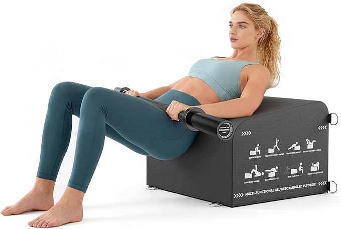 PAPABABE Hip Thrust Bench & Fitness Accessories Set, All-in-One Glute Box, Angled Hip Thrust Box with Anti-Slip Tread, Durable Jump Box at Home Gym, Core & Ab Workout Strength Training
