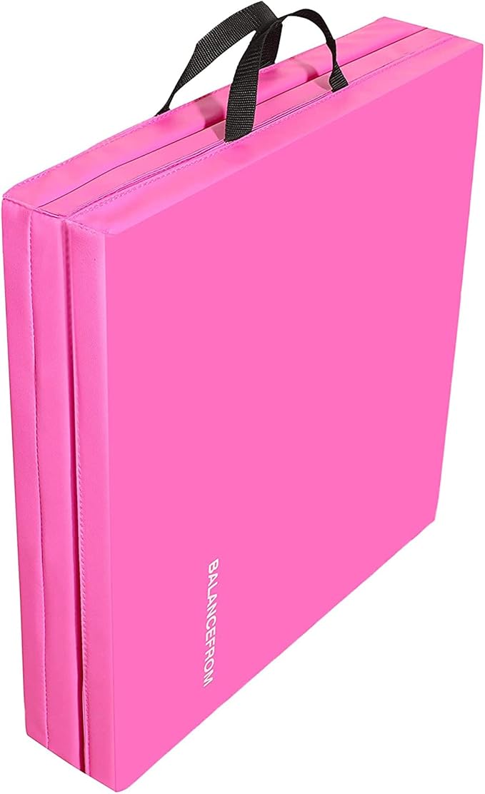 BalanceFrom 6x2 Feet 3-Panel Folding Gymnastics Mat – 1.5-Inch Thick Pad with Vinyl Surface and Carrying Handles for Tumbling, Yoga, Pilates, Home Workouts, and Martial Arts
