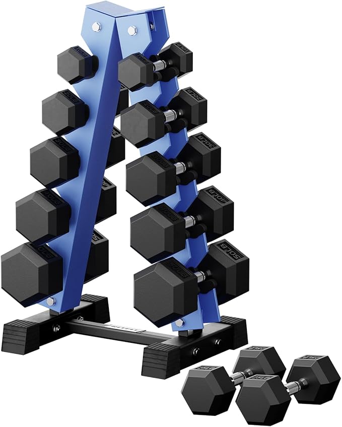 RitFit 250LB/300LB/350LB/550LB/650LB Rubber Hex Dumbbell Sets with Weights Rack, Multiple Color Choices Available, Great Gym Equipment for Home, Strength Training, Workouts