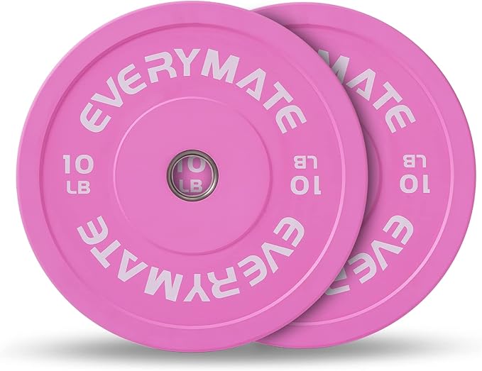 EVERYMATE Pink Weight Plates 10LB 15LB 25LB 35LB 45LB Olympic Bumper Plates Grip Weight Plates for Strength Training & Crossfit Steel Inserts Weight Plates Fit 2" Barbells Virgin Rubber Weights