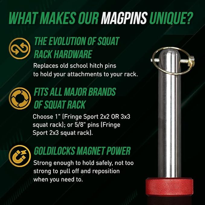 FringeSport Magpin Power Rack & Squat Rack Attachment - For Home, Gym Equipment, Indoor & Outdoor Safety Magnetic Pin Attachment - Quick & Safety Pins w/Extra Security Design - Fits All Major Brands