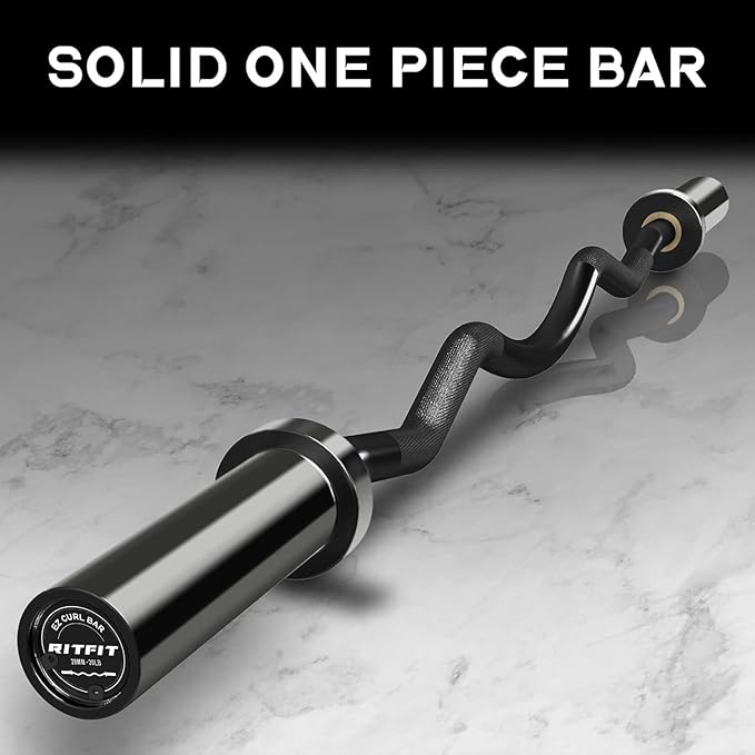 RitFit 2 Inch EZ Curl Bar with Weights, 350LBS Weight Capacity Olympic Curl Barbell for Bicep, Tricep and Weight Lifting Exercises