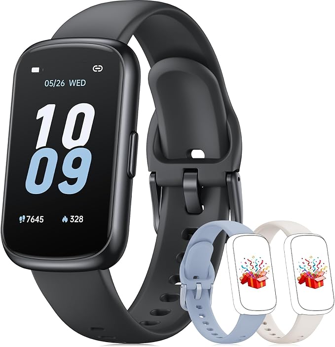 Fitness Tracker with 24/7 Heart Rate Monitor, Sleep Tracker - 3 ATM Waterproof Fitness Watch Calorie Step Counter Smart Watch Includes 3 Sport Bands for Android iOS Women Men, Black