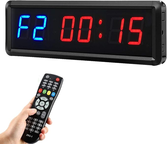 Gym Timer Clock Digital Interval Tabata Workouts Fitness Wall Small with Remote Home Garage Office Jujitsu School Referee Studio Church Service (Two Blue+Four Red 1.5")