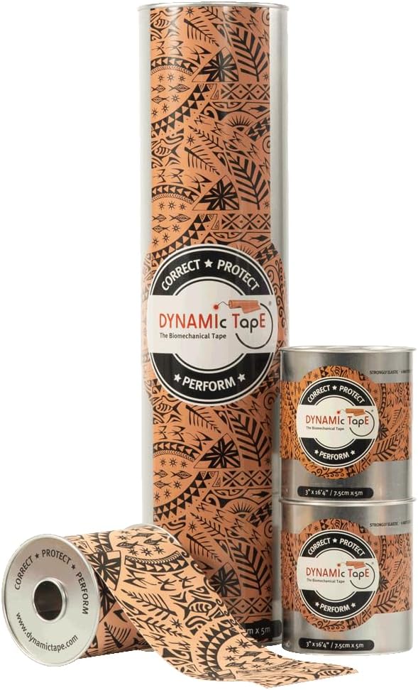 Dynamic Tape Original - Biomechanical Athletic Tape | 4 Way Stretch & Stronger Recoil Than Kinesiology Tape | Designed for Muscle & Joint Load Management | High-Load Sports Use (2" Black/Beige 6pack)
