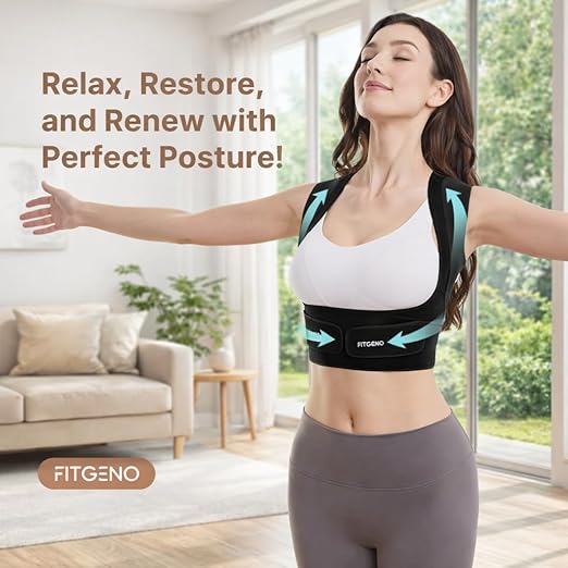 Fit Geno Posture Corrector for Women Invisilite: Invisible Lightweight Back Brace for Neck Shoulder & Upper Back Pain Relief - Improve Posture Correct Hunchback Slouching Under Clothes XX-Large