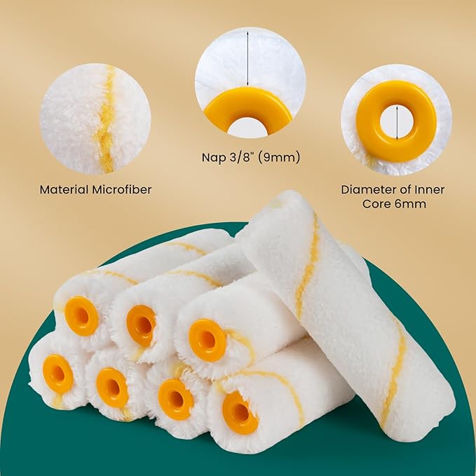 Paint Roller Kit, 15 Pack, 4 Inch Paint Roller, Small Paint Roller with Tray Liners, Roller Paint Brush Covers for All Surfaces, Painting Supplies for Walls, Kitchen, Cabinets and Ceilings