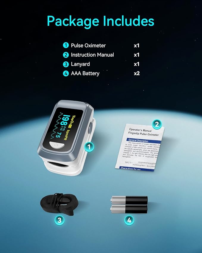 HealthTree JKS50B Fingertip Pulse Oximeter Blood Oxygen Saturation Monitor Pulse Ox, Heart Rate and Fast Spo2 Reading Oxygen Meter with OLED Screen Included Lanyard and 2 X AAA Batteries