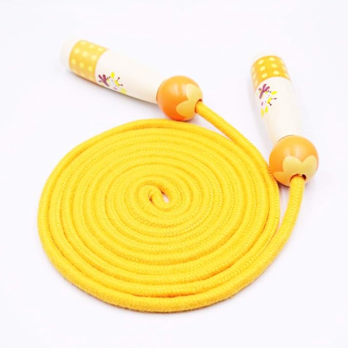 Jump Rope for Kids Adjustable Length Cotton Rope with Wooden Handle for Boys and Girls Sport Fitness Exercise