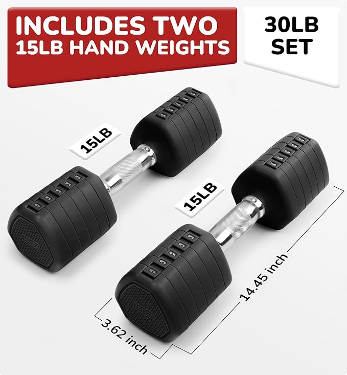 10LBS 20LBS 30LBS Dumbbells Adjustable Dumbbell Set of 2, Hand Weights for Women Men Free Weight Dumbbells Sets for Home Gym & Outdoor Exercise Workout Strength Training Equipments