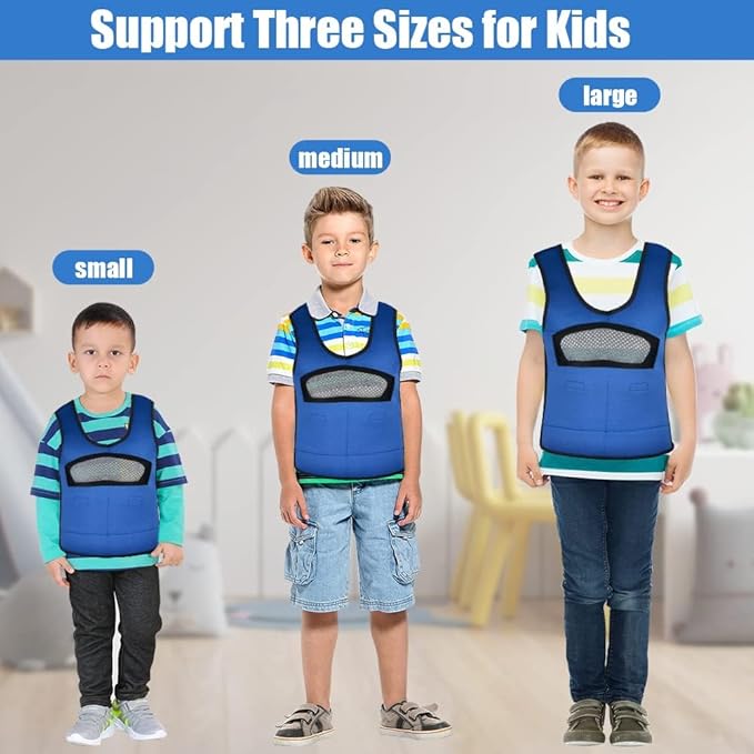 Compression Vest for Kids (Large, Ages 10+) Weighted Vest for Kids Including 6 Removable Weights Navy Blue