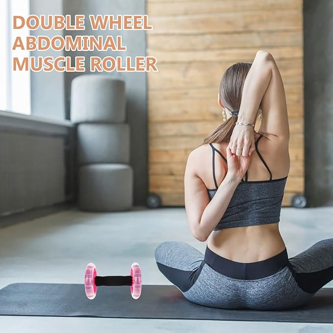 Kisangel 2pcs Double Ab Roller Wheels, Exercise Roller Weight Loss Equipment, Portable Workout Fitness for Abdominal Home Office