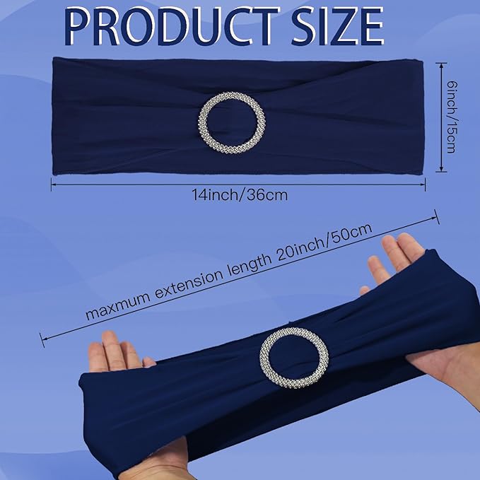 WJWHQ 100PCS Spandex Stretch Chair Sashes Bows Elastic Chair Cover Bands Ties with Buckle Slider for Wedding Party Reception Events Universal Ceremony Banquet Decorations(Navy)