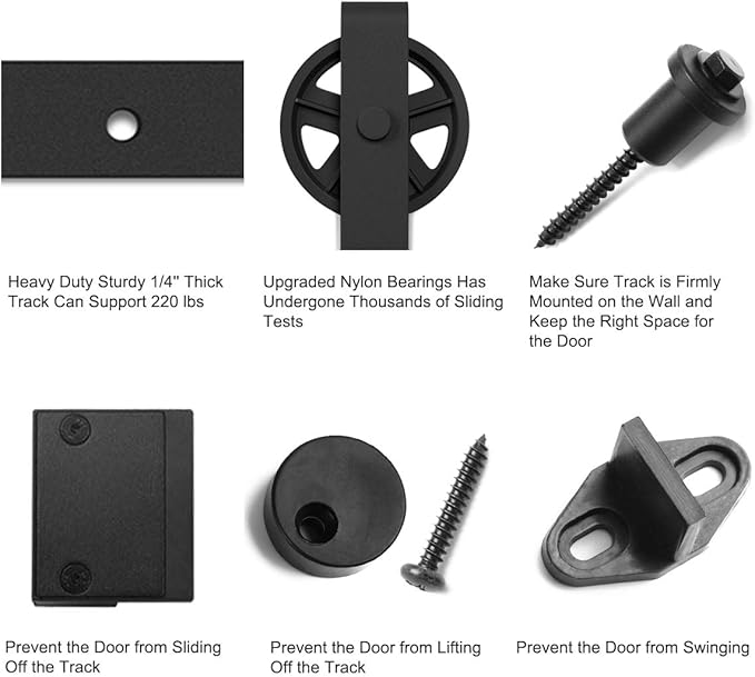 SMARTSTANDARD 16 Feet Heavy Duty Sliding Barn Hardware Kit, 4FT - 18FT, Black, Smoothly and Quietly, Simple and Easy to Install, Fit 96" Wide Door Panel (Industrial Bigwheel Hangers)