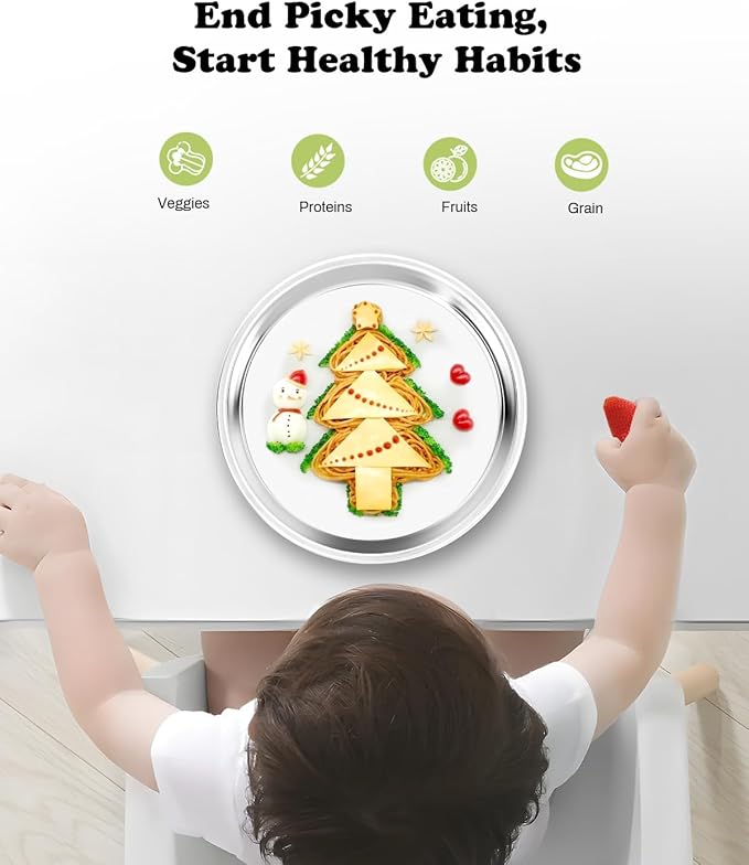 Stainless Steel Kids Plates 4 Packs, 8" Non Divided Toddlers Portion Control Plate, Non Toxic & BPA Free |Unbreakable |Dishwasher Safe Baby Snack Dish for Daycare, Restaurant Outings & Travel