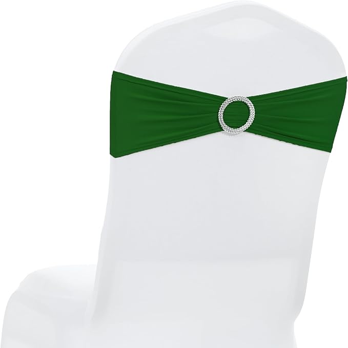 MDS Pack of 25 Spandex Chair Sashes Bow Premium Stretch Chair Cover Band with Buckle Slider Universal fits Elastic Stretch Chair Ties for Wedding Party Banquet Events Decoration - Green