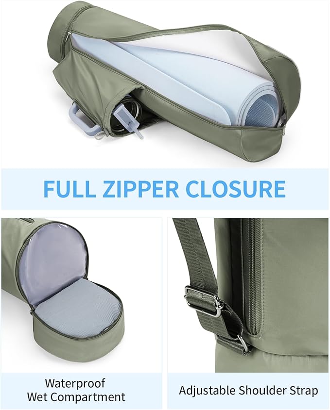 sportsnew Yoga Mat Bag, Full Zip Cargo Yoga Mat Carrier Bag with Drawstring Water Bottle Pocket and Bottom Wet Pocket, Exercise Yoga Mat Carrier Holder Multi-Functional Storage Bag Patent Pending