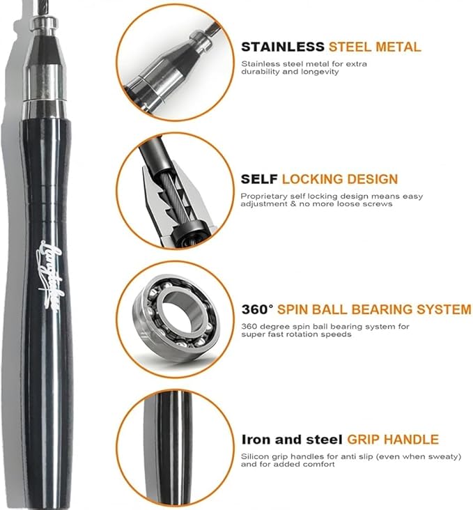 LANGETUKEE Speed Jump Rope - Professional Aluminum Alloy Skipping Rope with 360° Bearings - Adjustable 4mm Steel Cable for Double Unders, Boxing, MMA, HIIT & Cardio Training - Anti-Slip Grip