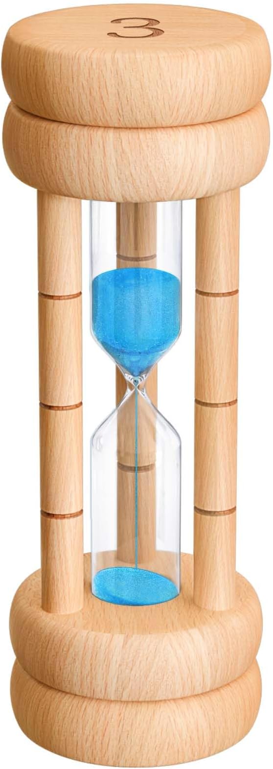 3 Minute Sand Timer, Wood Hourglass, Mini Bamboo Sandglass Timer, Wooden 3 Min Sand Clock,Unique Sand Watch for Brushing Teeth, Cooking, Game, Gift, Blue