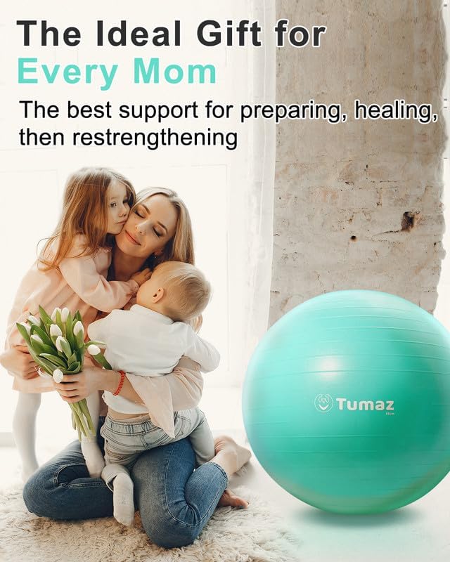 Tumaz Birth Ball - Birthing Ball for Pregnancy & Labor - Including Birthing Ball/Peri Bottle/Yoga Strap/Non-Slip Socks - Pregnancy Ball for Exercises Set with Quick Foot Pump & Instruction Poster
