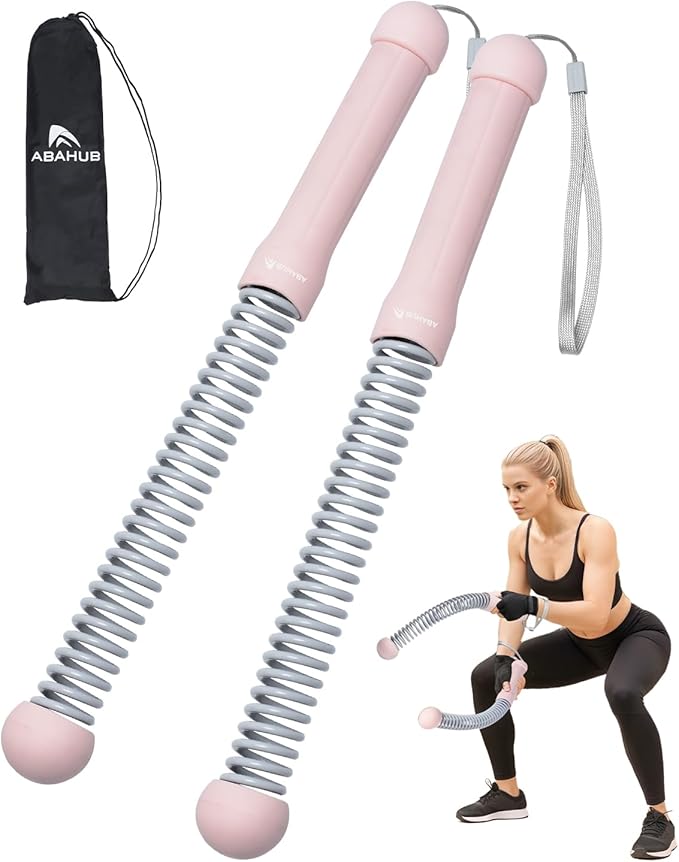 Abahub Weighted Ropeless Battle Rope, Portable Silent Home Workout Equipment, Space Saving Home Gym with Workout Gloves, HIIT and Low-Impact Aerobic Training for Men & Women, 2PCS Pink