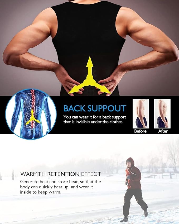 NonEcho Men Sauna Vest Hot Sweat Waist Trainer Corset Neoprene Tank Top Shapewear Slimming Shirt Workout Suit
