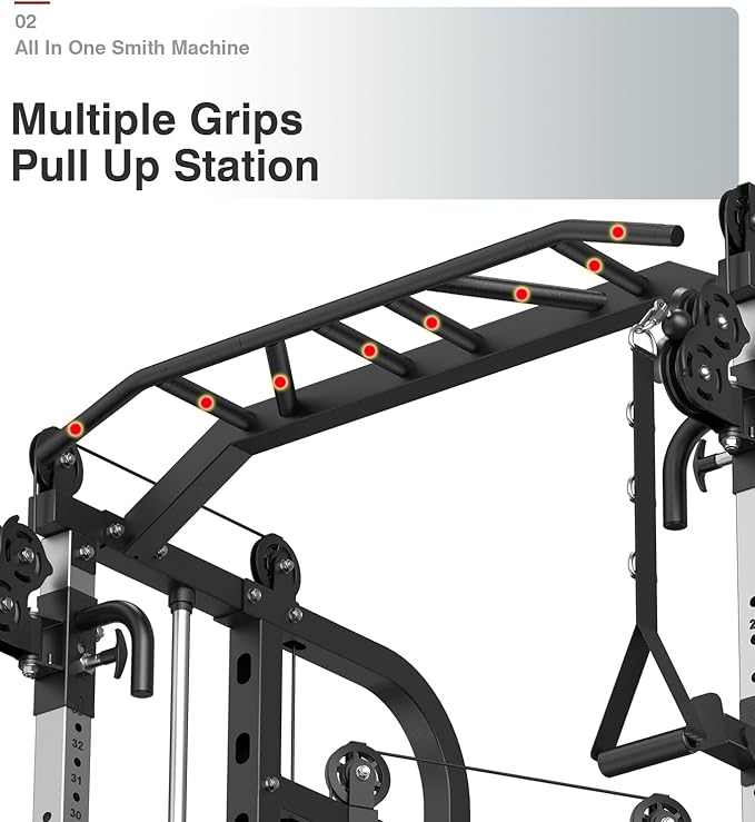 DONOW Smith Machine with Weight Stacks, Multi Function Home Gym System Training Power Cage Squat Rack Dual Cable Crossover Machine All in One
