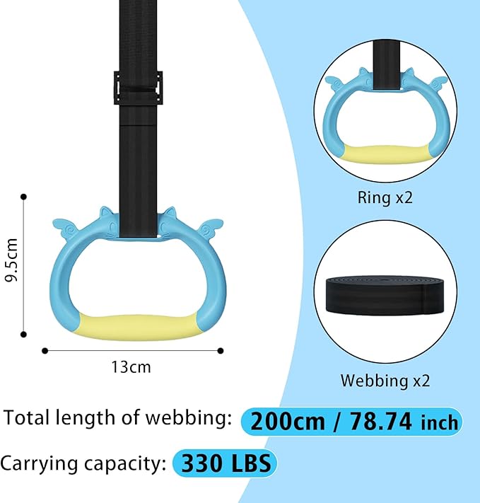 Gymnastics Rings, Children's Home Gym Equipment, Children's Adjustable Strap Strength Training Rings, Pulling Rings for Physical Training