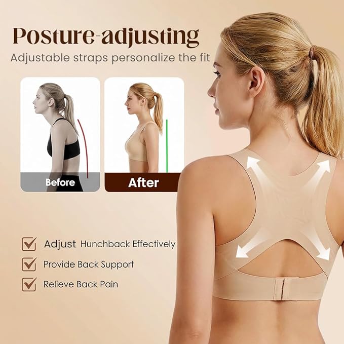 Posture Corrector Bra for Women, Wireless Push Up Bralette Full Coverage Back Support Brasieres