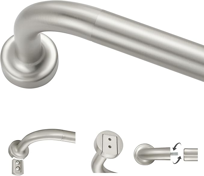 Brushed Nickel 28-48" Wrap Around Curtain Rod with Aluminum Finials and Brackets, 1 Inch Diameter, 50 lb Weight Capacity, Blackout, Adjustable, Wall Mounted