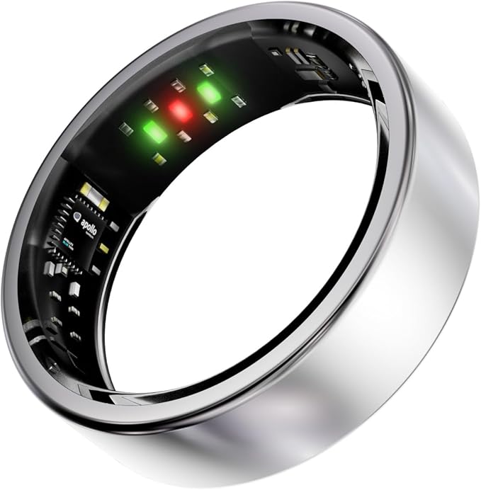 Titanium Smart Ring, Sleep & Activity Tracking Ring with Heart Rate, HRV, Stress Insights, 7-Day Battery Life, No Subscription, IP68 Waterproof, iOS & Android Compatible (Silver, 8)