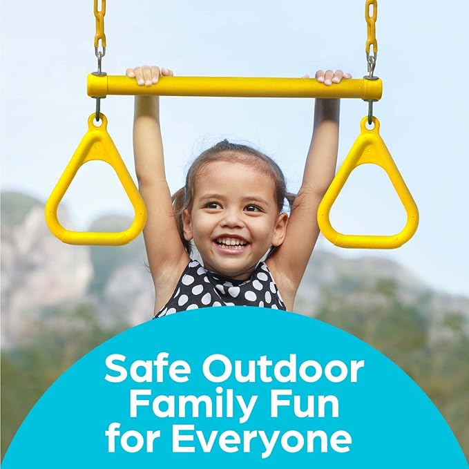 Jungle Gym Kingdom Swing Sets for Backyard, Monkey Bars & Swingset Accessories - Set Includes 18" Trapeze Swing Bar & 48" Heavy Duty Chain with Locking Carabiners - Outdoor Play Equipment (Yellow)