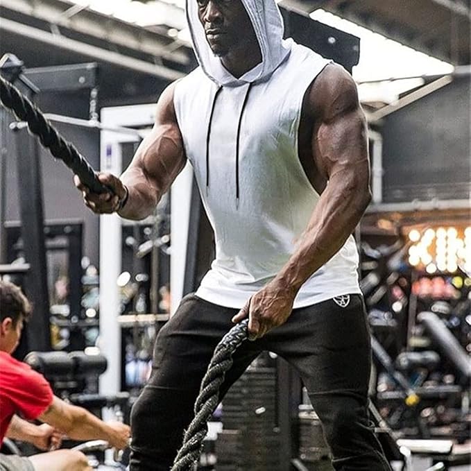 Babioboa Men's Workout Hooded Tank Tops Sports Training Sleeveless Gym Hoodies Bodybuilding Cut Off Muscle Shirts