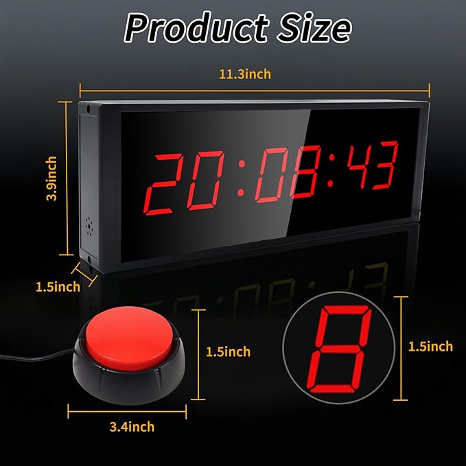 Gym Timer Clock with Start/Stop Button,12/24H Digital Wall Clock with Remote Control, Countup, Countdown, Stopwatch, Workout Timer for Home Gym Garage