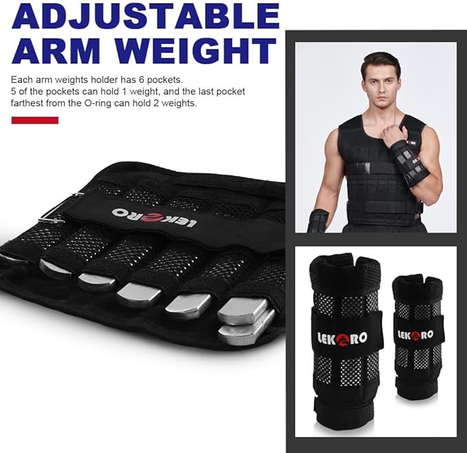 Weighted Vest Set 44LB for Men & Women, Adjustable Workout Weight Vest with Steel Plates, Weighted Training Vest with Wrist Weights and Ankle Weights for Strength Training, HIIT, Rucking & Cardio