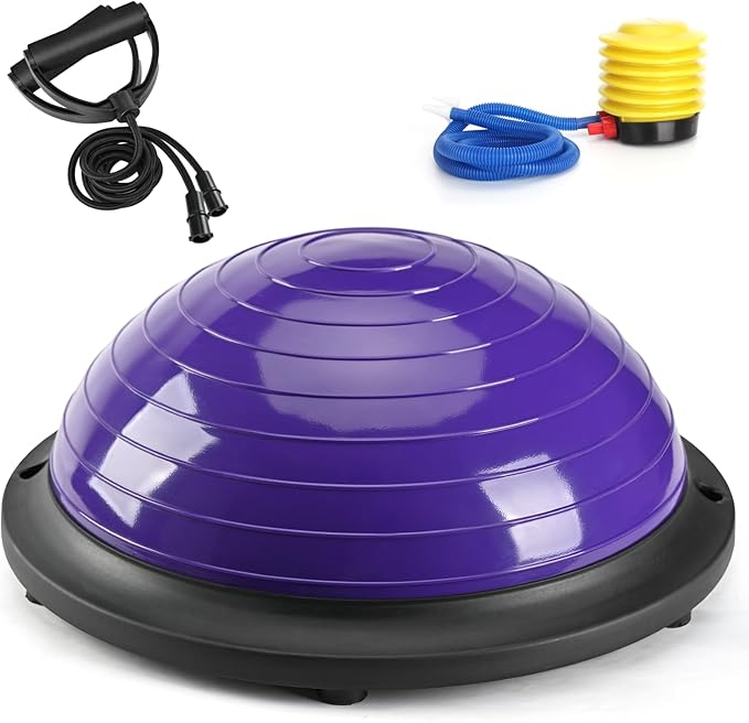 Half Balance Ball Trainer, Half Yoga Exercise Ball with Resistance Bands and Foot Pump, Balance Trainer for Stability Training, Strength Exercise Fitness, Home Gym Workout Equipment