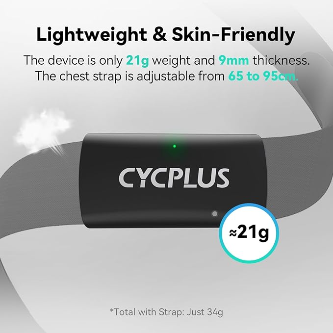 CYCPLUS Heart Rate Monitor Chest Strap H2Pro, Bluetooth ANT+ Heart Rate Monitor Chest Sensor with 500h Battery, IPX7 Waterproof and Dustproof, HRM Works with Strava/CYCPLUS App